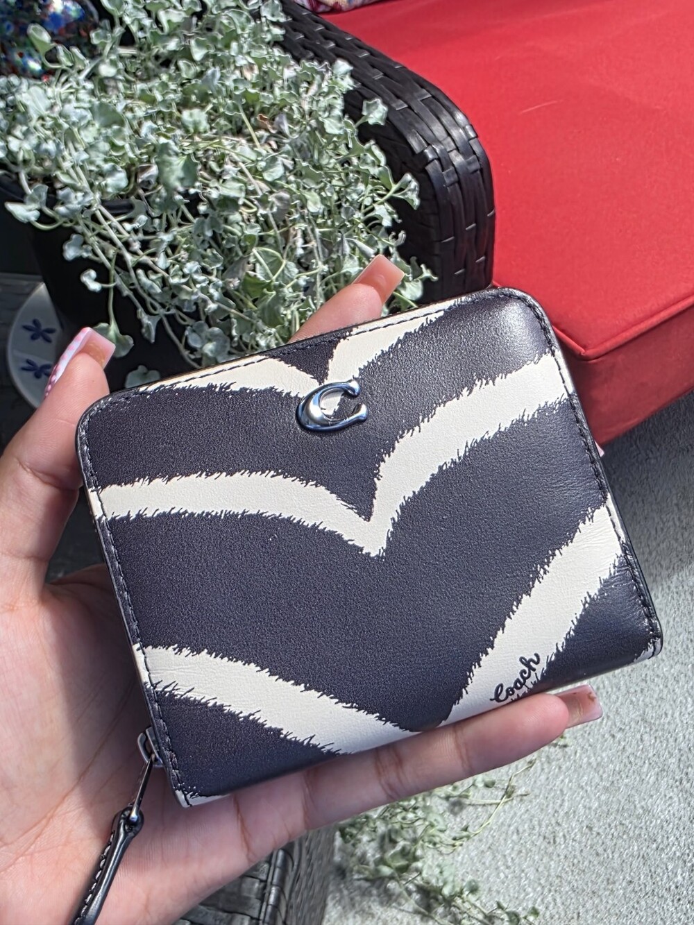 Coach Billfold Wallet Zebra Print Silver Tone Hardware CGH27